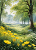 Secluded Glade Filled with Wildflowers and Dappled Sunlight Landscape Print