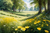 Secluded Glade Filled with Wildflowers and Dappled Sunlight Landscape Print