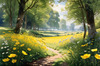 Secluded Glade Filled with Wildflowers and Dappled Sunlight Landscape Print