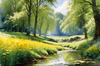 Secluded Glade Filled with Wildflowers and Dappled Sunlight Landscape Print