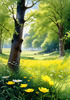 Secluded Glade Filled with Wildflowers and Dappled Sunlight Landscape Print