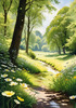 Secluded Glade Filled with Wildflowers and Dappled Sunlight Landscape Print