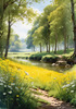 Secluded Glade Filled with Wildflowers and Dappled Sunlight Landscape Print