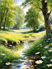 Secluded Glade Filled with Wildflowers and Dappled Sunlight Landscape Print