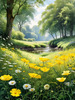 Secluded Glade Filled with Wildflowers and Dappled Sunlight Landscape Print