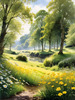 Secluded Glade Filled with Wildflowers and Dappled Sunlight Landscape Print