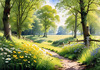 Secluded Glade Filled with Wildflowers and Dappled Sunlight Landscape Print