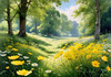 Secluded Glade Filled with Wildflowers and Dappled Sunlight Landscape Print