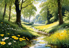 Secluded Glade Filled with Wildflowers and Dappled Sunlight Landscape Print