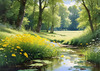 Secluded Glade Filled with Wildflowers and Dappled Sunlight Landscape Print