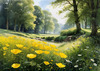 Secluded Glade Filled with Wildflowers and Dappled Sunlight Landscape Print