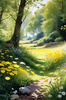 Secluded Glade Filled with Wildflowers and Dappled Sunlight Landscape Print