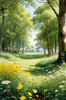 Secluded Glade Filled with Wildflowers and Dappled Sunlight Landscape Print