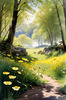 Secluded Glade Filled with Wildflowers and Dappled Sunlight Landscape Print