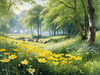 Secluded Glade Filled with Wildflowers and Dappled Sunlight Landscape Print