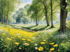 Secluded Glade Filled with Wildflowers and Dappled Sunlight Landscape Print