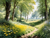 Secluded Glade Filled with Wildflowers and Dappled Sunlight Landscape Print