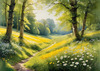 Secluded Glade Filled with Wildflowers and Dappled Sunlight Landscape Print
