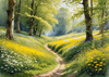 Secluded Glade Filled with Wildflowers and Dappled Sunlight Landscape Print