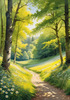 Secluded Glade Filled with Wildflowers and Dappled Sunlight Landscape Print