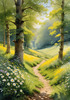 Secluded Glade Filled with Wildflowers and Dappled Sunlight Landscape Print