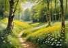 Secluded Glade Filled with Wildflowers and Dappled Sunlight Landscape Print