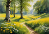 Secluded Glade Filled with Wildflowers and Dappled Sunlight Landscape Print