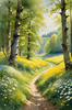 Secluded Glade Filled with Wildflowers and Dappled Sunlight Landscape Print