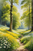 Secluded Glade Filled with Wildflowers and Dappled Sunlight Landscape Print