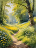 Secluded Glade Filled with Wildflowers and Dappled Sunlight Landscape Print
