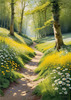 Secluded Glade Filled with Wildflowers and Dappled Sunlight Landscape Print