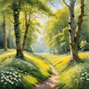 Secluded Glade Filled with Wildflowers and Dappled Sunlight Landscape Print