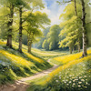 Secluded Glade Filled with Wildflowers and Dappled Sunlight Landscape Print