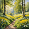 Secluded Glade Filled with Wildflowers and Dappled Sunlight Landscape Print