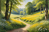 Secluded Glade Filled with Wildflowers and Dappled Sunlight Landscape Print