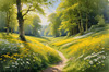 Secluded Glade Filled with Wildflowers and Dappled Sunlight Landscape Print
