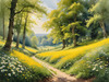 Secluded Glade Filled with Wildflowers and Dappled Sunlight Landscape Print
