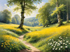 Secluded Glade Filled with Wildflowers and Dappled Sunlight Landscape Print