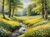 Secluded Glade Filled with Wildflowers and Dappled Sunlight Landscape Print