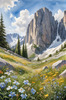 Serene Alpine Meadow with Wildflowers and Granite Mountain Peaks Wall Art