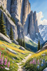 Serene Alpine Meadow with Wildflowers and Granite Mountain Peaks Wall Art
