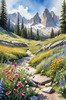 Serene Alpine Meadow with Wildflowers and Granite Mountain Peaks Wall Art
