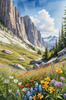 Serene Alpine Meadow with Wildflowers and Granite Mountain Peaks Wall Art