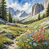 Serene Alpine Meadow with Wildflowers and Granite Mountain Peaks Wall Art