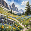 Serene Alpine Meadow with Wildflowers and Granite Mountain Peaks Wall Art