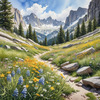 Serene Alpine Meadow with Wildflowers and Granite Mountain Peaks Wall Art