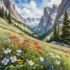 Serene Alpine Meadow with Wildflowers and Granite Mountain Peaks Wall Art