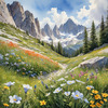 Serene Alpine Meadow with Wildflowers and Granite Mountain Peaks Wall Art