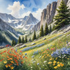 Serene Alpine Meadow with Wildflowers and Granite Mountain Peaks Wall Art