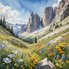 Serene Alpine Meadow with Wildflowers and Granite Mountain Peaks Wall Art